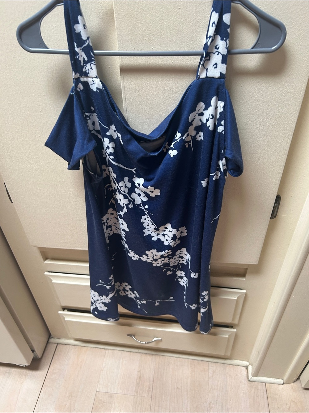 Navy Floral Cold-Shoulder Women's Top